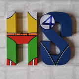 Superhero Letters - Personalised Hand Painted Papier Mache Name Initials - Two letters only - MADE TO ORDER