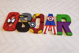 Personalized Superhero Letters - Hand Painted Papier Mache Letters - 5 Letter Super Hero Kids Name - MADE TO ORDER