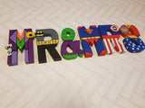 Superhero Letters - Personalized Superhero Name - Hand Painted Papier Mache Letters - Kids Bedroom -MADE TO ORDER - 1-9 Letters