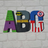 Superhero Letters - Personalised Hand Painted Papier Mache Name Initials - 3 Super Hero letters only - Kids Name - MADE TO ORDER