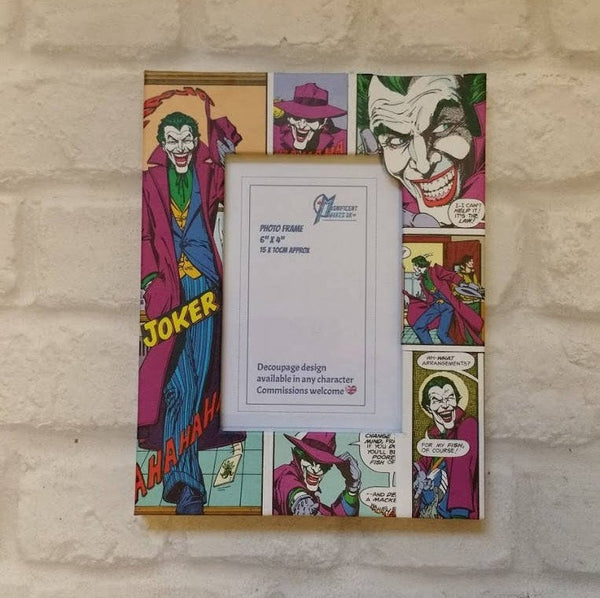 The Joker Frame - Comic Book Villan - Decoupage Picture Frame 6"x4" or 7"x5" Batman Frame - Gifts for Boys - Gifts for Joker Fan