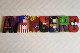Superhero Letters - Personalised Hand Painted Papier Mache Letters - Superhero Name. Kids Bedroom - MADE TO ORDER