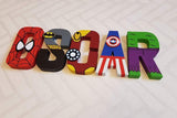 Personalized Superhero Letters - Hand Painted Papier Mache Letters - 5 Letter Super Hero Kids Name - MADE TO ORDER