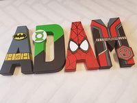 Superhero Letters - Personalised Hand Painted Papier Mache letters - 4-8 Super Hero Letter Kids Name - MADE TO ORDER