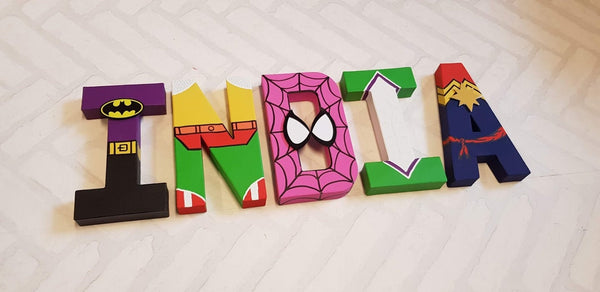Superhero Girls Letters -  Personalized Hand Painted Papier Mache Super Hero Letters - MADE TO ORDER