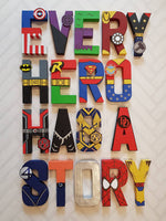 Superhero Letters - Personalised Hand Painted Papier Mache Letters - Superhero Name. Kids Bedroom - MADE TO ORDER
