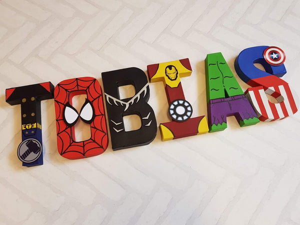 Superhero Letters - Personalized Hand Painted Papier Mache Letters - 6 Super Hero Letter Kids Name - MADE TO ORDER